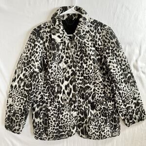 Chico's Gray & Black Snow Leopard Quilted Snap Front LS Jacket Size 2 L